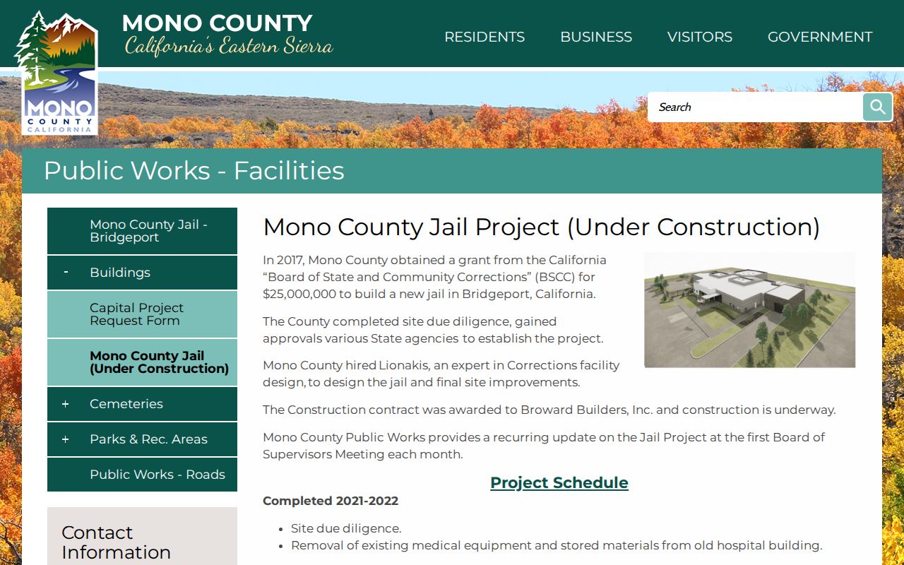 Mono County New Jail project page and future release logistics