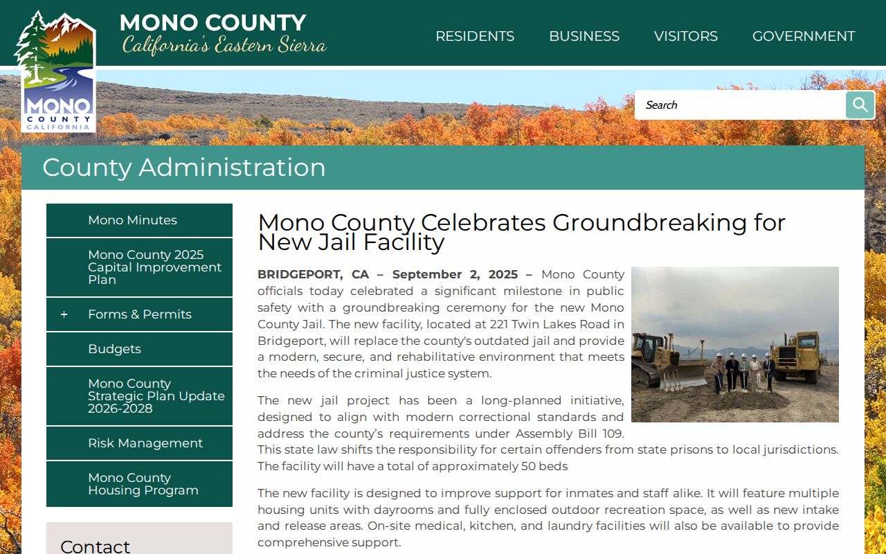Mono County Jail release search and new jail groundbreaking source