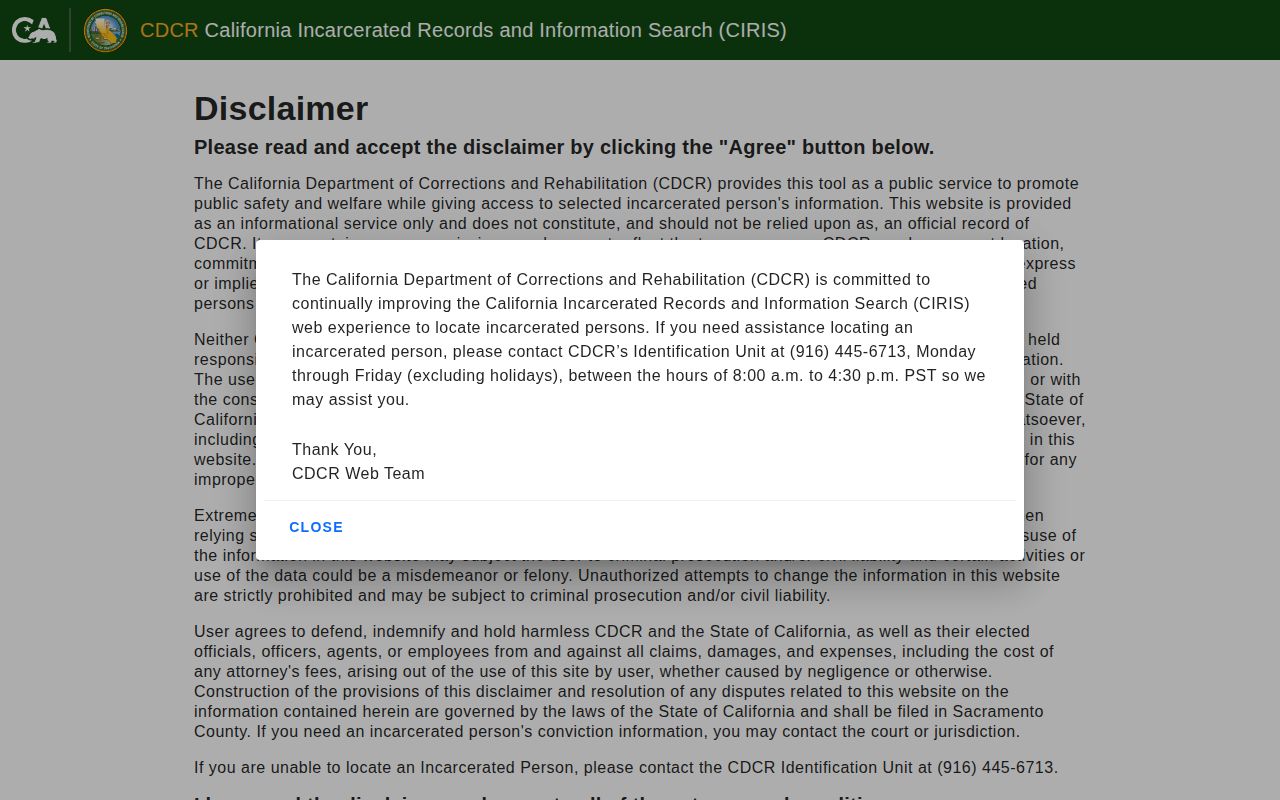 CDCR CIRIS search for Mono County released inmates and state prison release records