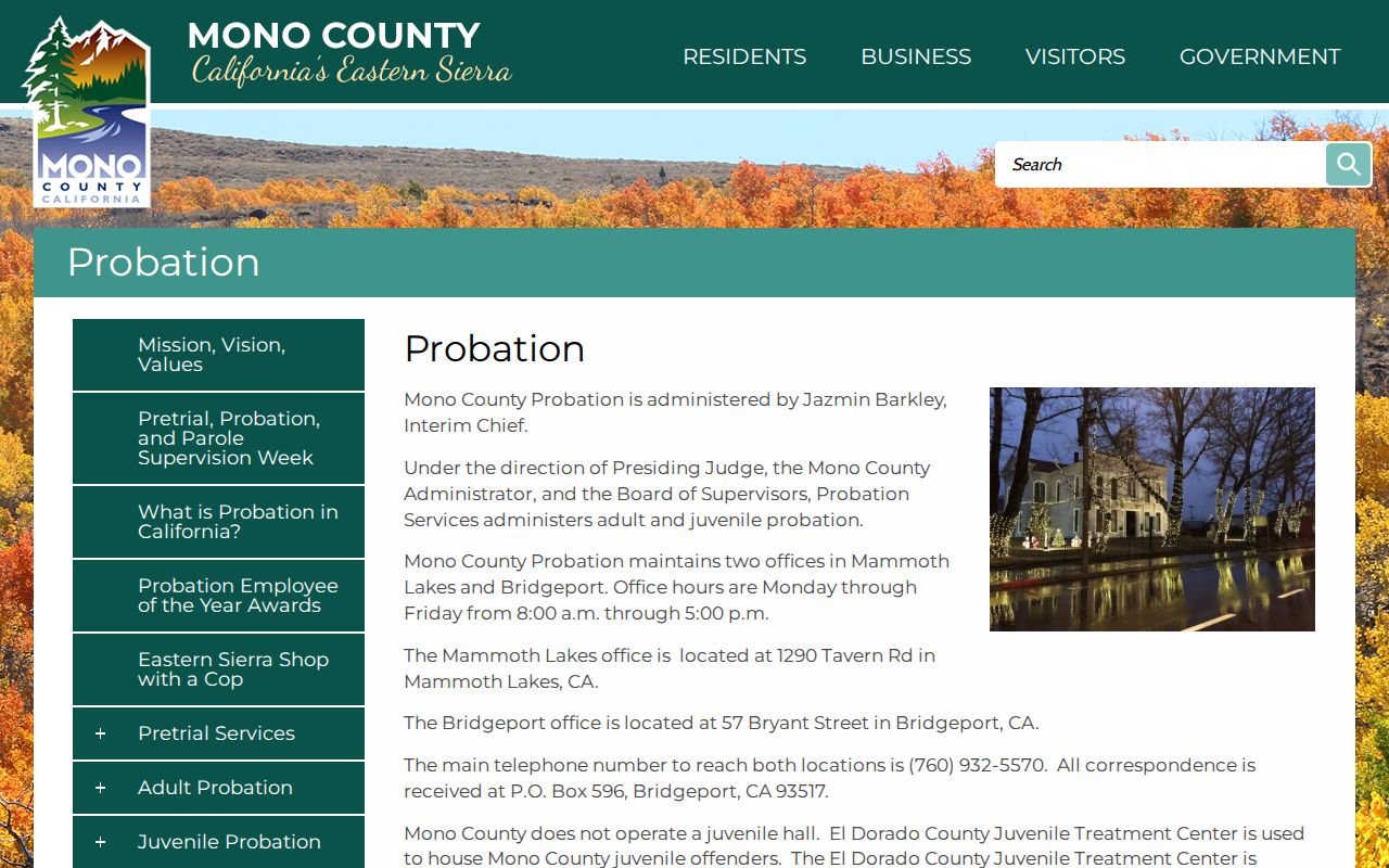 Mono County Probation source page for local supervision