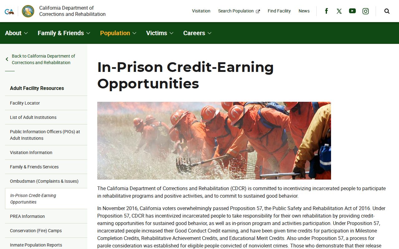 CDCR credit earning source for projected release dates
