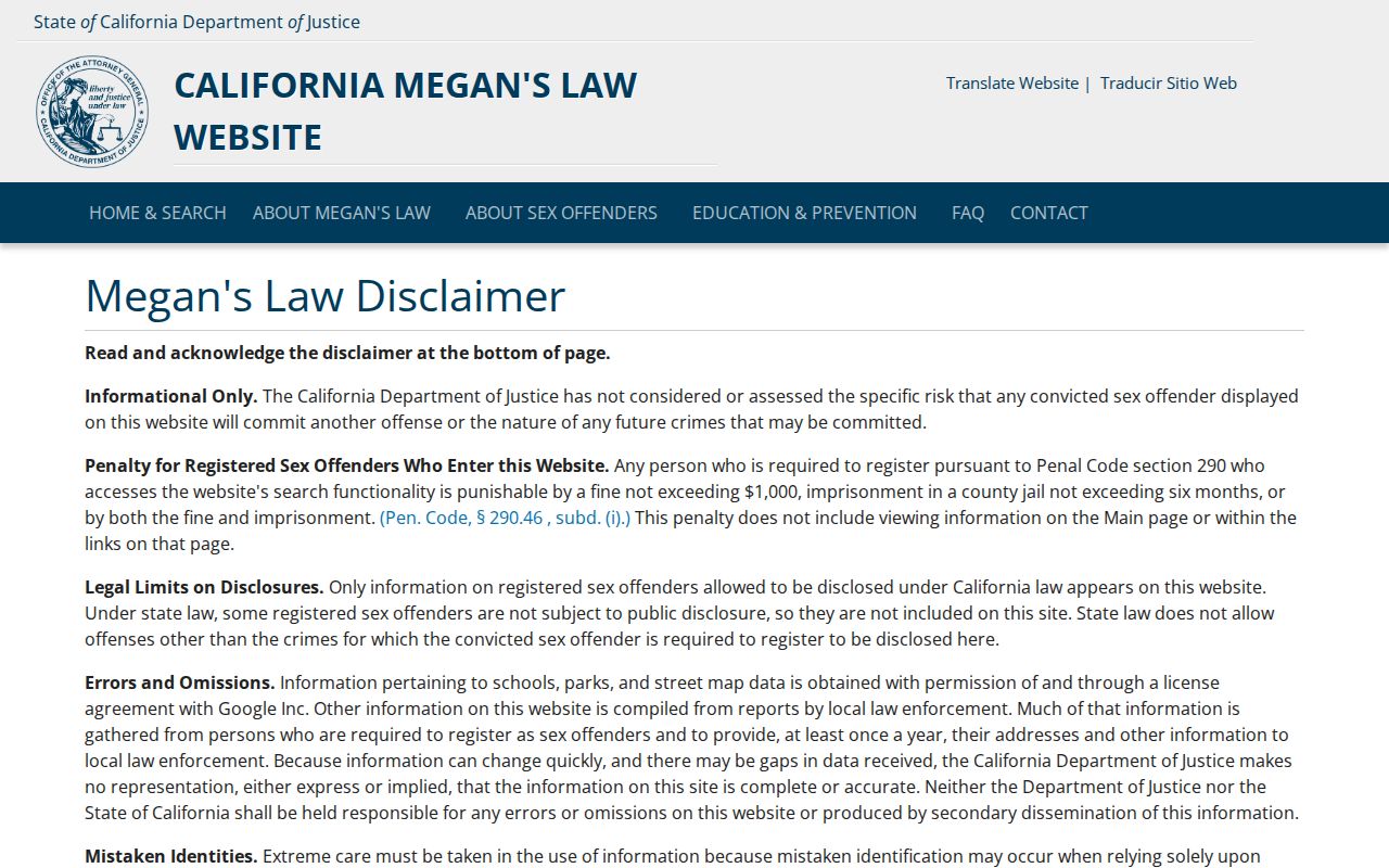 California Megan's Law source for registrant photo checks